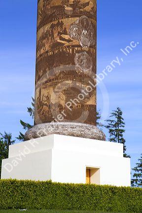 The Astoria Column is a tower overlooking the Columbia River on Coxcomb Hill at Astoria, Oregon, USA.
