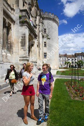 Tourist couple at Angouleme in southwestern France.
