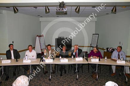 City council candidates address the local media in Boise, Idaho, USA.