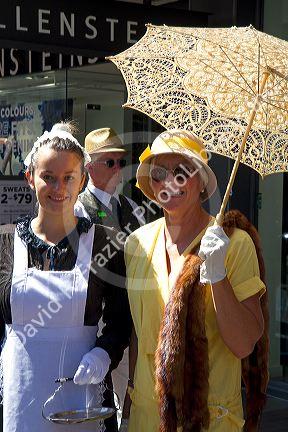 People dress in period clothing during the Tremains Art Deco Weekend at Napier in the Hawke's Bay Region, North Island, New Zealand.