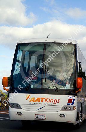 Tour bus at Bay of Islands at the town of Paihia, North Island, New Zealand.