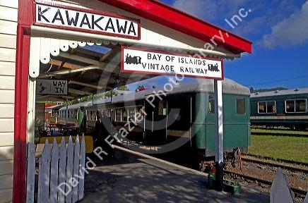 Bay of Islands Vintage Railway train station at the town of Kawakawa, North Island, New Zealand.