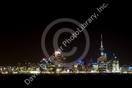 The night cityscape of Auckland, North Island, New Zealand.
