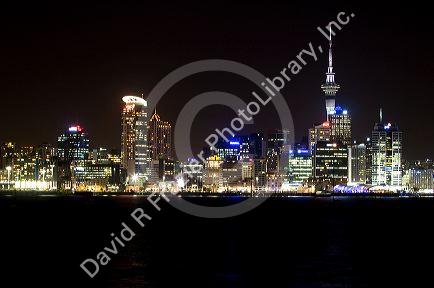The night cityscape of Auckland, North Island, New Zealand.