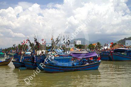 Port with fishging boats at Nha Trang, Vietnam.