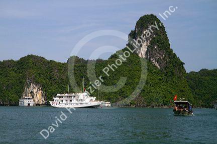 Tour boats in Ha Long Bay, Vietnam.