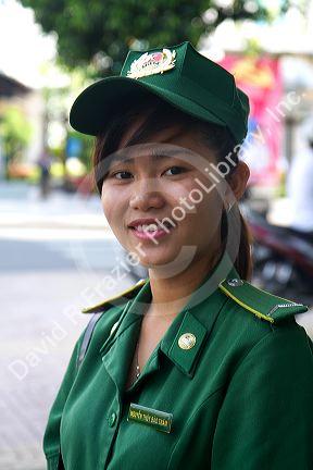 Female volunteer youth police in uniform at Ho Chi Minh City, Vietnam.