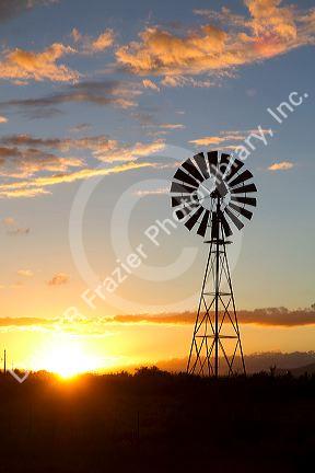 Windmill at sunset near Wilcox, Arizona, USA.