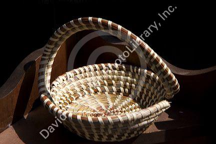 Sweetgrass hand-woven basket in Charleston, South Carolina, USA.