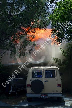 Firefighters respond to a structure fire in Boise, Idaho, USA.