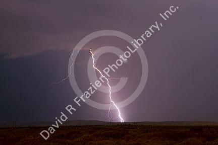 Lightning strike in the sky above Boise, Idaho, USA.