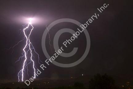 Lightning strike in the sky above Boise, Idaho, USA.