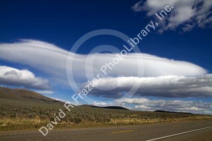 Clouds in the sky above the high desert of Nevada west of Winnemucca along Interstate 80, USA.