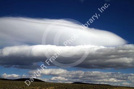 Clouds in the sky above the high desert of Nevada west of Winnemucca along Interstate 80, USA.