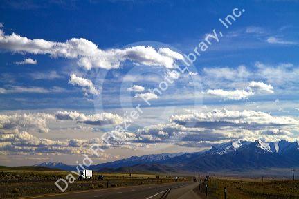 Clouds in the sky above the high desert of Nevada west of Winnemucca along Interstate 80, USA.