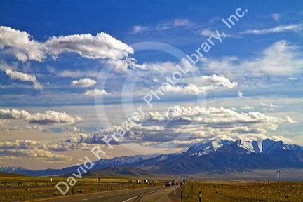 Clouds in the sky above the high desert of Nevada west of Winnemucca along Interstate 80, USA.