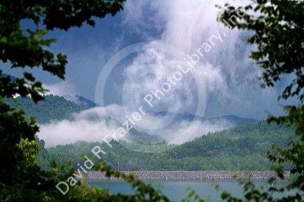Storm clouds build over the Blue Ridge Mountains at Nantahala Lake, North Carolina, USA.