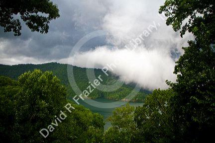 Storm clouds build over the Blue Ridge Mountains at Nantahala Lake, North Carolina, USA.