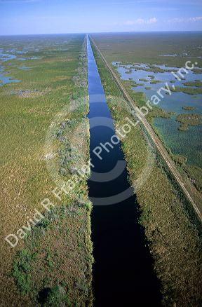 Aerial view of a canal in the Florida Everglades.