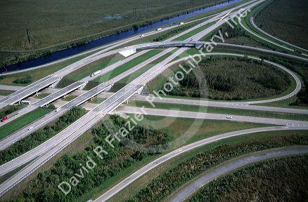 Aerial of U.S. 27 interchange on Interstate 75 alligator alley in Florida.