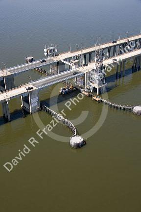 Causeway and drawbridge on the causeway across Lake Pontchartrain near New Orleans, Louisiana.