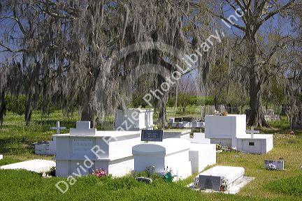 Bayhi Cemetery with above ground vaults near New Orleans, Louisiana.