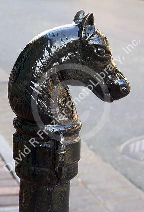 Horse hitching post in French Quarter of New Orleans, Louisiana.