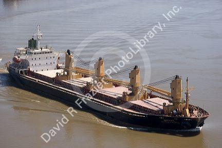 Grain ship on the Mississippi River near New Orleans, Louisiana.