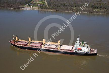 Grain ship on the Mississippi River near New Orleans, Louisiana.