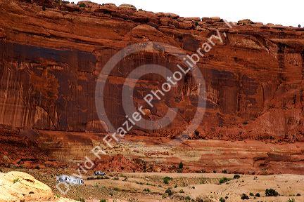 Rock cliffs at entrance to Arches National Park near Moab, Utah.