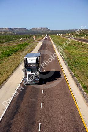 Semi truck traveling on Interstate 10 east of Ft. Stockton, Texas.