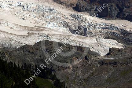Glacier fields on Mt. Rainier in Mt. Rainier National Park, Washington.