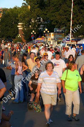 Crowds of people at the Iowa state fair in Des Moines.