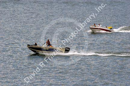 Boating on Luck Peak Lake near Boise, Idaho.