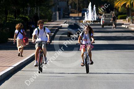 Students ride bicycles on the campus at Stanford University in Palo Alto, California.