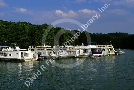 Houseboats docked on Lake Lanier near Gainsville, Georgia.