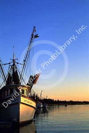 Shrimp boats at sunset in McClellanville, South Carolina.