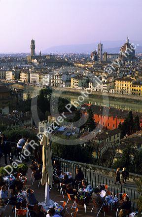 An outdoor cafe and view of Florence, Italy.