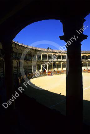 The bull ring in Ronda, Spain.  Oldest bull fighting ring in the world.