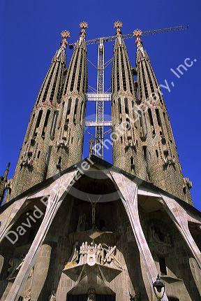 The Goudi designed Sagrdada Familia Cathedral in Barcelona, Spain.