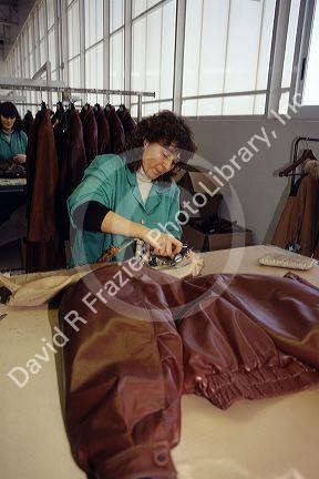 A Spanish woman works in a leather factory in Inca, Majorca, Spain.
