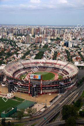 Aerial view of The River football soccer stadium in Buenos Aires, Argentina.