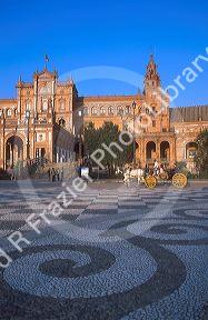 Horse drawn carriage in the Plaza de Espana in Seville, Spain.