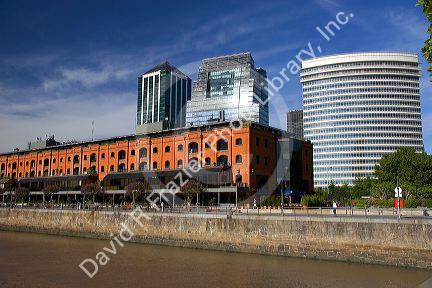 Modern office buildings and older red brick building at Puerto Modero in Buenos Aires,  Argentina.
