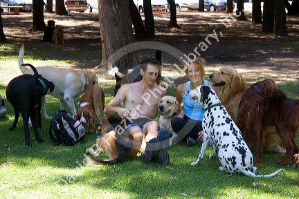 Dog walkers at the park in the Palermo area of Buenos Aires, Argentina.