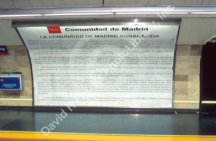 A sign speaking about the train bombings on March 3, 2004 in the Metro.  Madrid, Spain.