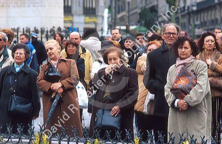 People mouring at the Memorial service for the Madrid train bombings in Spain.