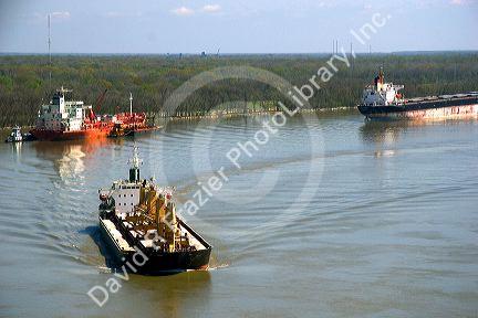 Grain ship on the Mississippi River near New Orleans, Louisiana.
