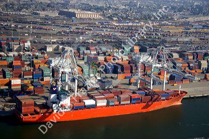 Container ships and cranes at the Port of Oakland, in the bay area of California.