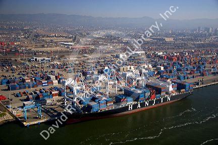 Container ships and cranes at the Port of Oakland, in the bay area of California.